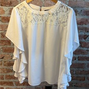 Eloquii White Ruffle Lace Blouse